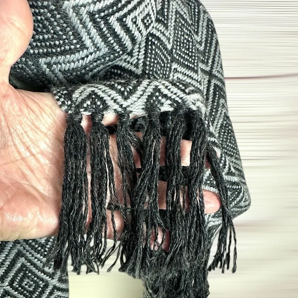 MyE Baby Alpaca Large Scarf Wrap Gray Charcoal Zigzags Fringes Men's Women's
